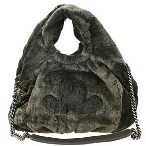Chanel Gray Fur Leather 2way Tote Handbag 176359